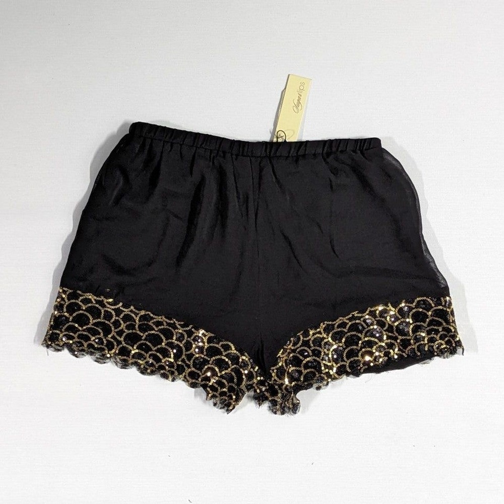 Y2K Sequin Hot Pants Coquette Party Festival Micro Shorts Black Gold NWT‎ Medium